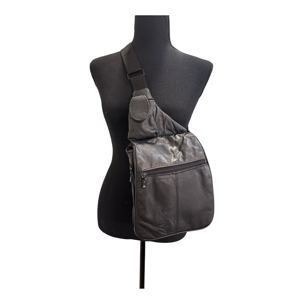 BB Design Black Genuine Leather Crossbody Shoulder Bag